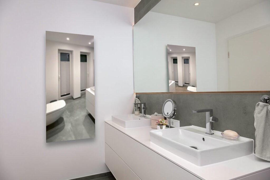 Spiegelheizung im Detail im schicken Design – Funktion und Optik optimal vereint – schnelle Wärme im Badezimmer oder Flur